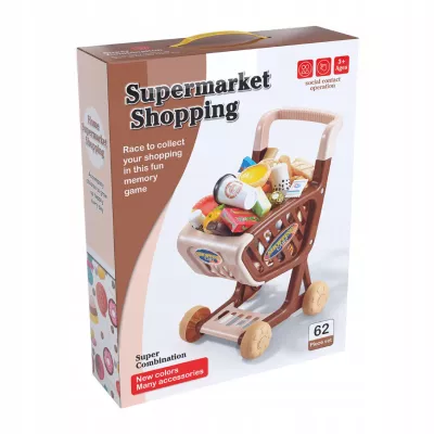 Wózek sklepowy koszyk dla dzieci słodycze ciastka napoje sklep 62 el.