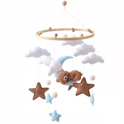 Karuzelka do Łóżeczka Dziecięcego Boho Naturalne Drewno + pałąk Bear & Moon