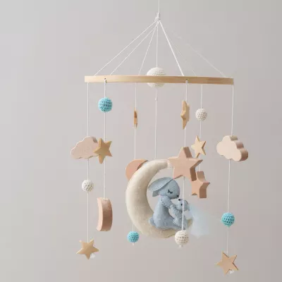 Karuzelka do Łóżeczka Dziecięcego Boho Naturalne Drewno + pałąk Rabbit Moon