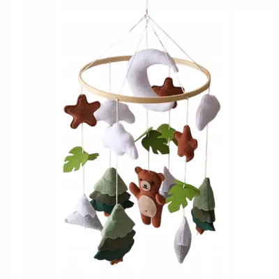 Karuzelka do Łóżeczka Dziecięcego Boho Naturalne Drewno z pałąkiem Bear