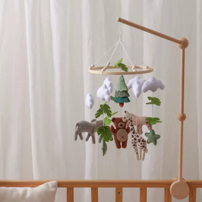 Karuzelka do Łóżeczka Dziecięcego Boho Naturalne Drewno z pałąkiem Safari