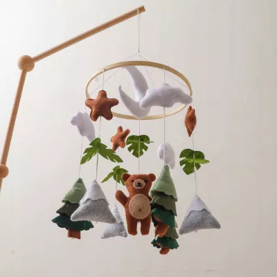 Karuzelka do Łóżeczka Dziecięcego Boho Naturalne Drewno z pałąkiem Bear