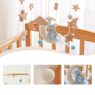 Karuzelka do Łóżeczka Dziecięcego Boho Naturalne Drewno + pałąk Rabbit Moon