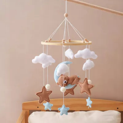 Karuzelka do Łóżeczka Dziecięcego Boho Naturalne Drewno + pałąk Bear & Moon