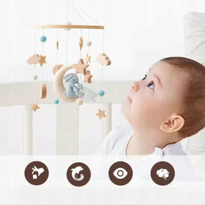 Karuzelka do Łóżeczka Dziecięcego Boho Naturalne Drewno + pałąk Rabbit Moon