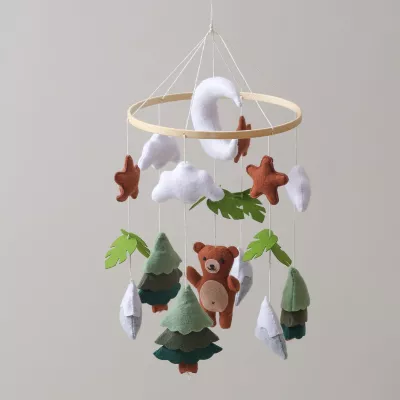 Karuzelka do Łóżeczka Dziecięcego Boho Naturalne Drewno z pałąkiem Bear