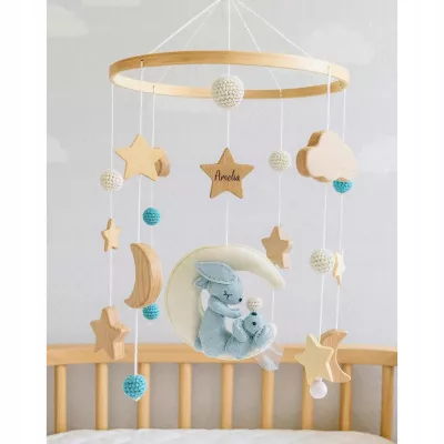 Karuzelka do Łóżeczka Dziecięcego Boho Naturalne Drewno + pałąk Rabbit Moon