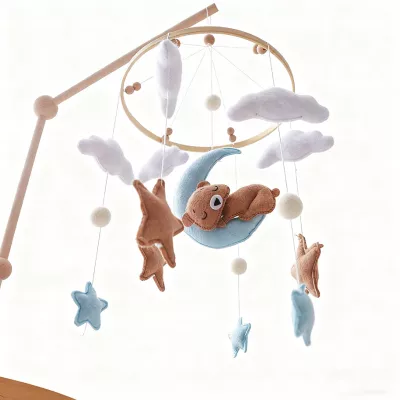 Karuzelka do Łóżeczka Dziecięcego Boho Naturalne Drewno + pałąk Bear & Moon