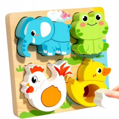 Drewniana układanka 3D Zwierzątka dla dzieci - puzzle edukacyjne 18m+