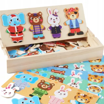 Drewniana układanka skrzynka z zwierzątkami edukacyjna zabawka dla dzieci