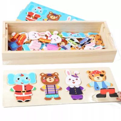 Drewniana układanka skrzynka z zwierzątkami edukacyjna zabawka dla dzieci