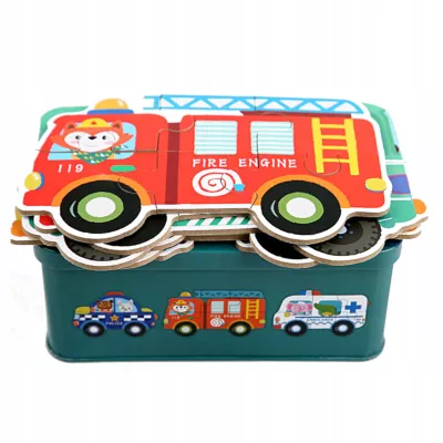 Moje pierwsze puzzle pojazdy 30 el. w kolorowej puszce dla dzieci