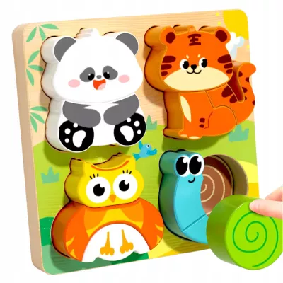 Drewniana układanka puzzle zwierzątka dla dzieci 18m+ panda sowa tygrys