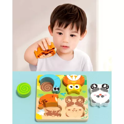 Drewniana układanka puzzle zwierzątka dla dzieci 18m+ panda sowa tygrys