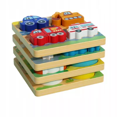 Drewniana układanka puzzle pojazdy dla dzieci 18m+ policja straż karetka