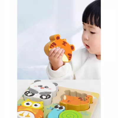 Drewniana układanka puzzle zwierzątka dla dzieci 18m+ panda sowa tygrys