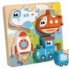 Drewniana układanka puzzle pojazdy dla dzieci 18m+ samolot rakieta pociąg