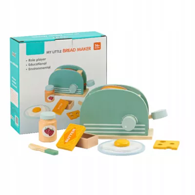 Drewniany toster dla dzieci z akcesoriami tosty zestaw śniadaniowy