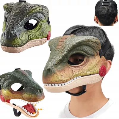Maska dinozaur T-rex z dźwiękiem ruchoma paszcza bal kostium dla dzieci