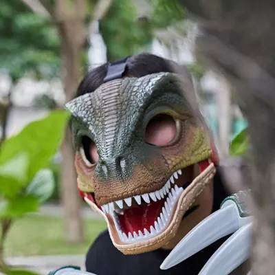 Maska dinozaur T-rex z dźwiękiem ruchoma paszcza bal kostium dla dzieci