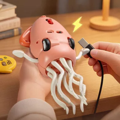 Tańcząca Ośmiornica USB - Zabawka Interaktywna z Muzyką i LED + Wędka