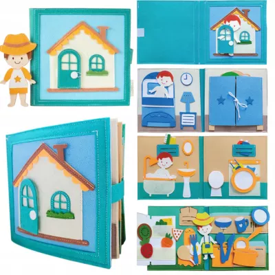 Cicha Książeczka dla dzieci Tablica Manipulacyjna Montessori Filcowa dom