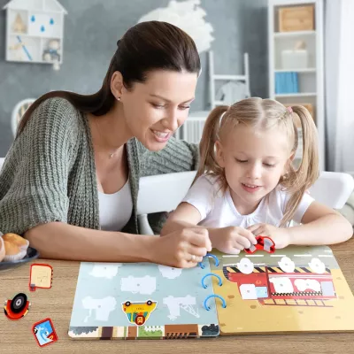 Cicha Książeczka Montessori Pojazdy na rzepy DIY Edukacyjna dla dzieci