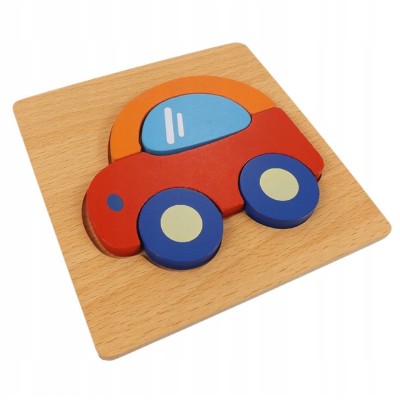 Drewniane puzzle edukacyjne auto – kolorowe klocki rozwijające motorykę i wyobraźnię
