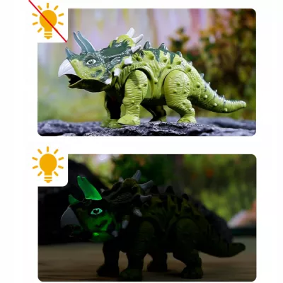 Dinozaur Interaktywny Triceratops Chodzący, Świecący, dla Dzieci Zielony