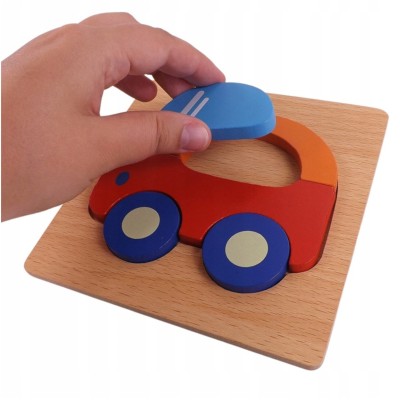 Drewniane puzzle edukacyjne auto – kolorowe klocki rozwijające motorykę i wyobraźnię