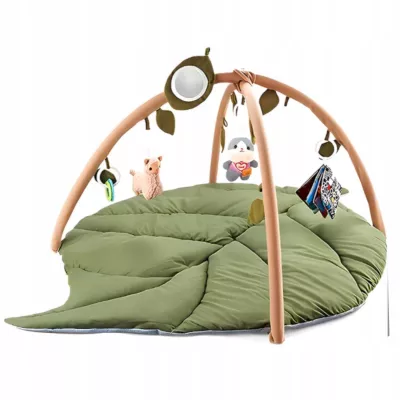 Mata edukacyjna dla niemowląt sensoryczna Liść z pałąkami i grzechotkami