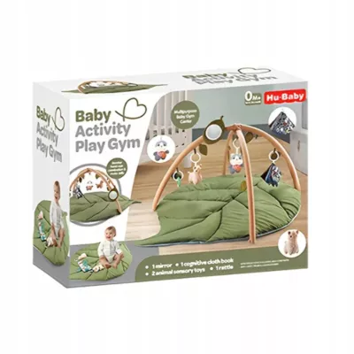 Mata edukacyjna dla niemowląt sensoryczna Liść z pałąkami i grzechotkami