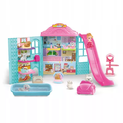 Rozkładany domek dla lalek z zjeżdżalnią 6 figurek zwierząt lalka dzwonek