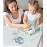 Drewniana kasa fiskalna sklepowa dla dzieci akcesoria zabawa w sklep