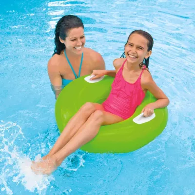 Koło do pływania Intex 76 cm z uchwytami – dmuchane kółko plażowe neon zielony