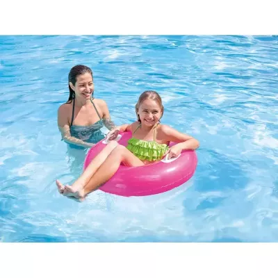 Koło do pływania Intex 76 cm z uchwytami – dmuchane kółko plażowe neon różowy