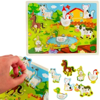 Puzzle Drewniane Farma z Uchwytami – Układanka Edukacyjna dla Dzieci 3+