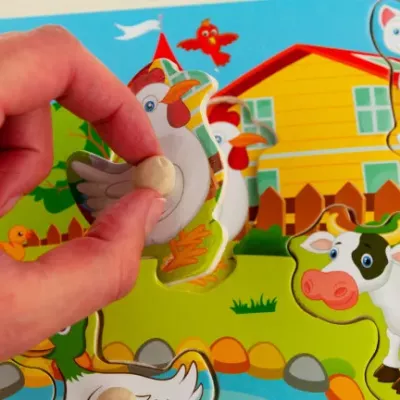 Puzzle Drewniane Farma z Uchwytami – Układanka Edukacyjna dla Dzieci 3+