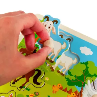 Puzzle Drewniane Farma z Uchwytami – Układanka Edukacyjna dla Dzieci 3+