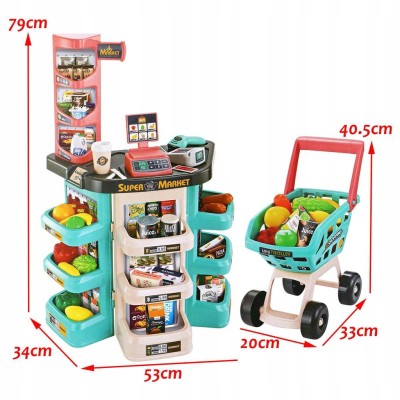 Supermarket zabawkowy z wózkiem i kasą | Zestaw 47 el. dla dzieci | Sklep do zabawy