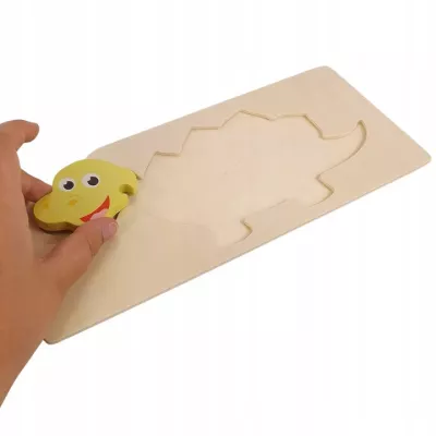 Drewniane puzzle dinozaur – nauka liczenia i kolorów | Układanka edukacyjna