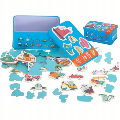 Puzzle pojazdy w puszce dla dzieci – 24 układanki, 48 elementów | Edukacyjna zabawa