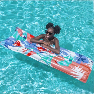 Materac do pływania z zagłówkiem w kwiaty Bestway 44033 – 183x69 cm, lekki i wygodny
