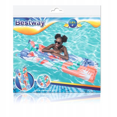 Materac do pływania z zagłówkiem w kwiaty Bestway 44033 – 183x69 cm, lekki i wygodny