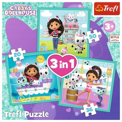 Puzzle Koci Domek Gabi 3w1 Trefl 34871 – 3 układanki w 1 zestawie, edukacyjna zabawa i rozwój dziecka