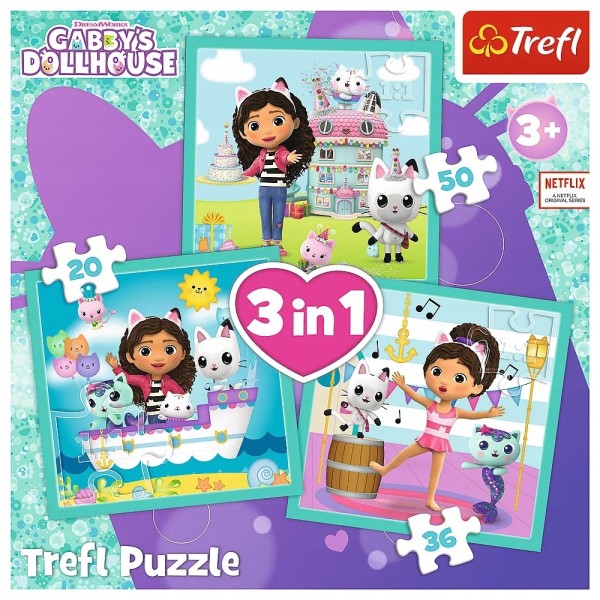 Puzzle 3w1 Koci Domek Gabi – edukacyjna układanka dla dzieci | Trefl 34871