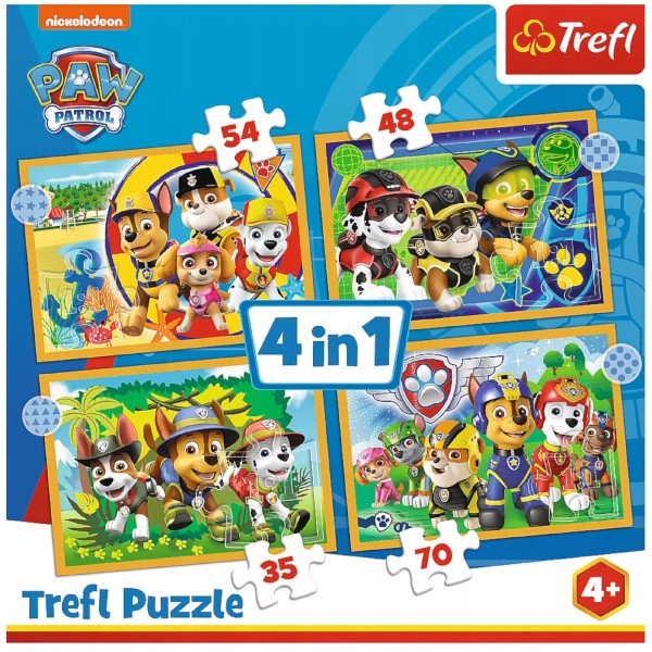 Puzzle 4w1 Psi Patrol wakacyjny – kreatywna zabawa i rozwój dziecka Trefl 34395