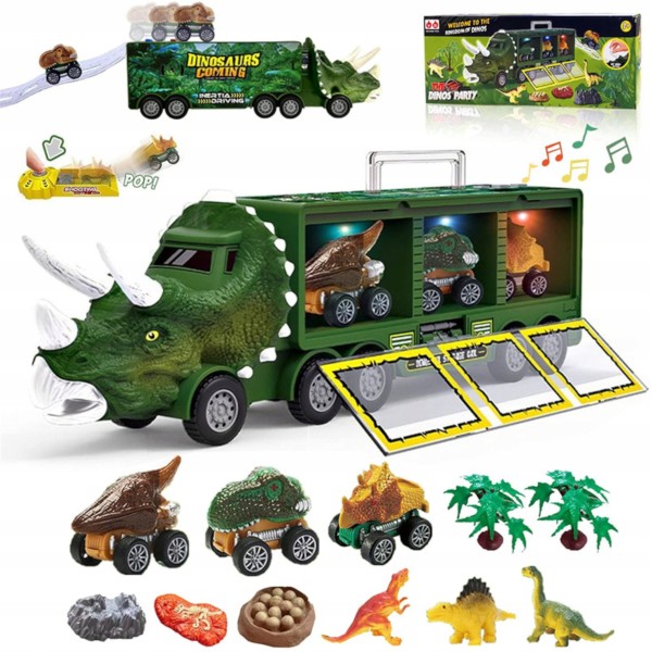 Ciężarówka Tir Laweta z Dinozaurami – Zestaw Autek i Akcesoriów dla Dzieci