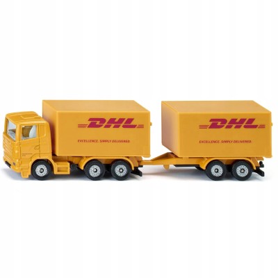 Ciężarówka DHL z przyczepą – metalowy model kurierski Siku S1694 Ciężarówka DHL z przyczepą – metalowy model kurierski Siku S1694