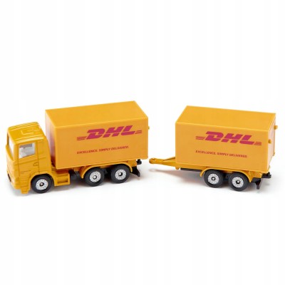 Ciężarówka DHL z przyczepą – metalowy model kurierski Siku S1694 Ciężarówka DHL z przyczepą – metalowy model kurierski Siku S1694